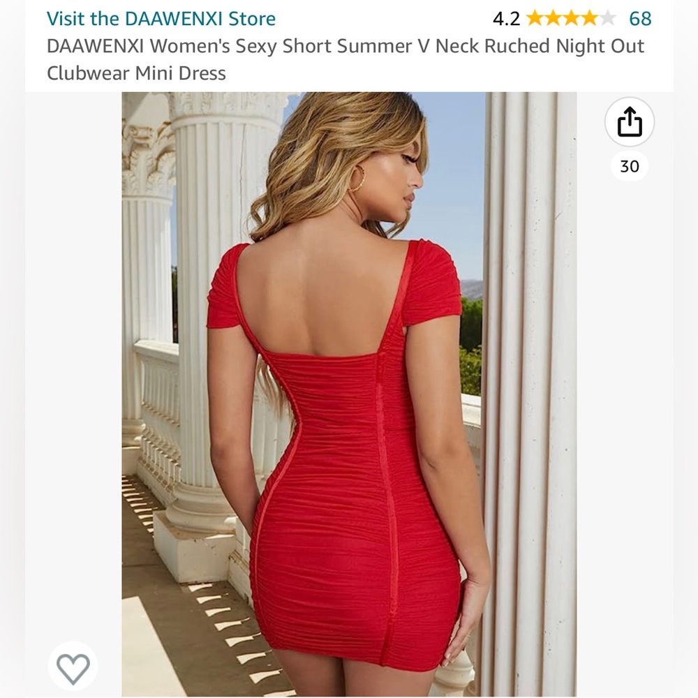 Red Ruched Mini Dress Size M - Picture 3 of 5